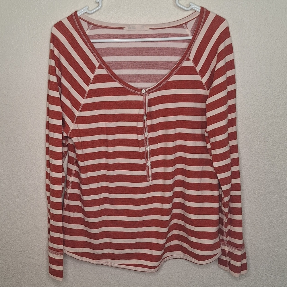 Old Navy Lightweight Fall Orange and White Striped Long Sleeve Top Size L